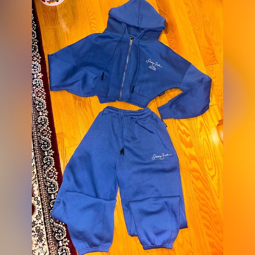 Missguided x Sean John Blue Classic Oversized Joggers zip hoodie US 4